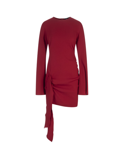 Blumarine Red Short Dress With Long Sleeves And Bow Detail In Rouge Noir