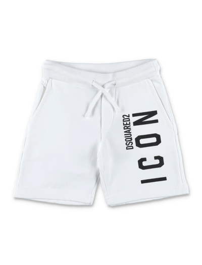 Dsquared2 Kids' Icon Print Cotton Jersey Sweat Shorts In White