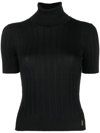 Saint Laurent Rib Short-sleeve Silk Turtleneck Sweater In Nero