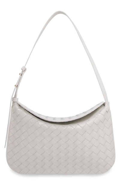 Bottega Veneta Flap Bag With Adjustable Shoulder Strap And Woven Texture In Neutral
