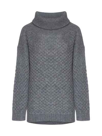 Malo Mesh Alpaca, Silk And Wool Sweater In Grey