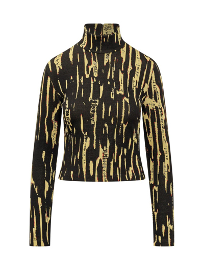 Ambush Graphic Print Cropped Long-sleeved Top In Black
