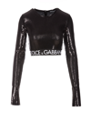 Dolce & Gabbana Long Sleeve Embellished Crop Top In Nero
