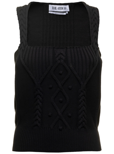 Attico Sofia Knitted Sleeveless Top In Nero