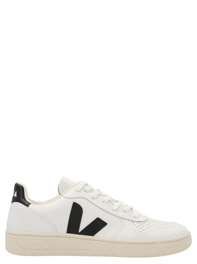 Veja V10 Leather Platform Sneakers In Extra White/black