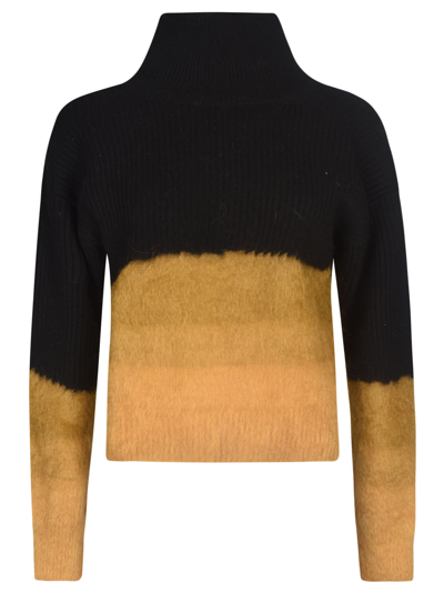 Dondup Fur Paneled High-neck Ribbed Sweater In Nero+giallo