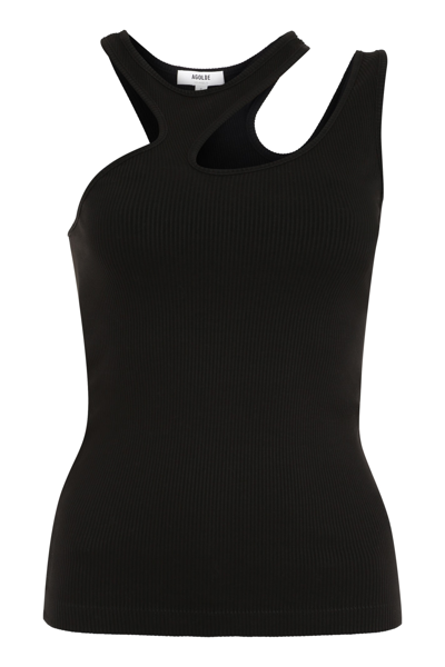 Agolde Ribbed Knit Top In Black