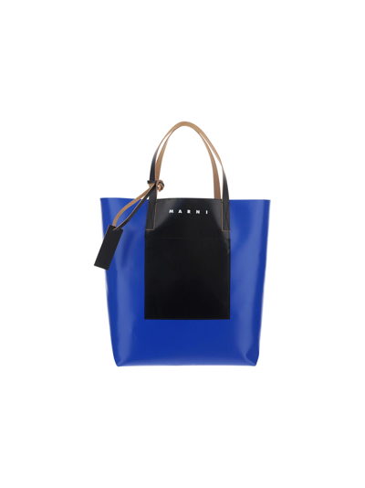 Marni Shopping Bag In Blue/black