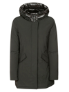 Woolrich Army Green Cotton Down Jacket In Nero