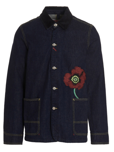 Kenzo Embroidered-flower Detail Denim Jacket In Ink