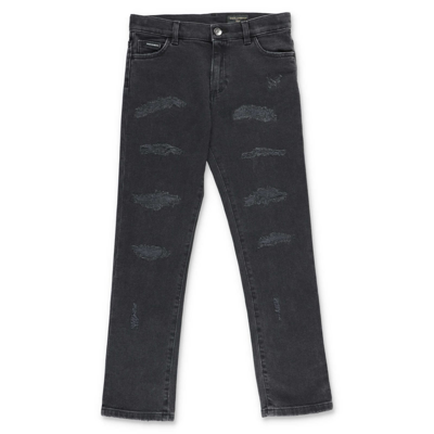 Dolce & Gabbana Kids' Jeans Neri In Cotone Denim Stretch In Nero