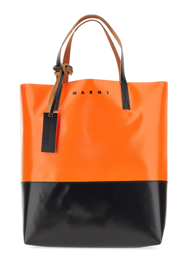 Marni Two Tone Tribeca Shopping Bag In Orange/black