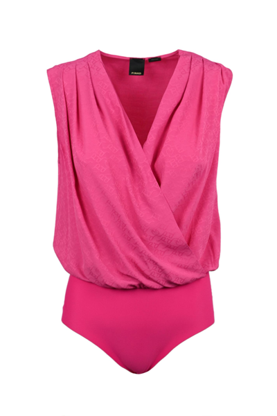 Pinko Ines 12 Body Crepe De Chine Jacquard Logo In Fuchsia