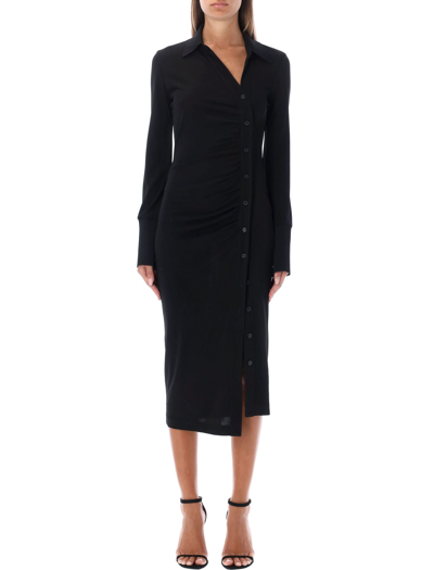 helmut lang ruched jersey dress HELMUT LANG Ruched Ribbed Cotton-Jersey Midi Dress