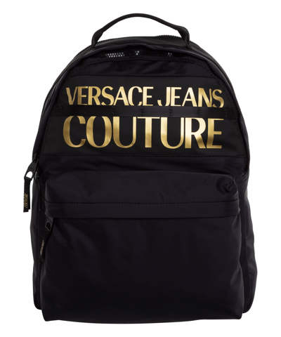 Versace Jeans Couture Logo Backpack In Black Gold
