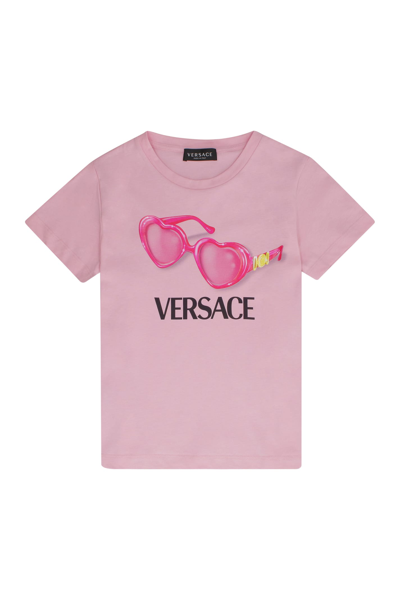 Young Versace Kids' Printed Cotton T-shirt In Pink