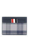 Thom Browne Tartan-print Pebbled-leather Card Holder In Nero