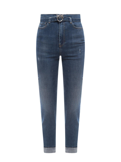 Pinko Distressed Belted Skinny Jeans In Blue