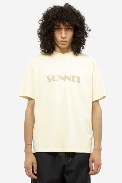 Sunnei Embroidered-logo Cotton T-shirt In Neutrals