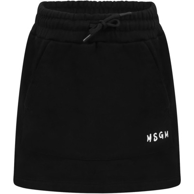 Msgm Kids' Black Skirt For Girl With Logo