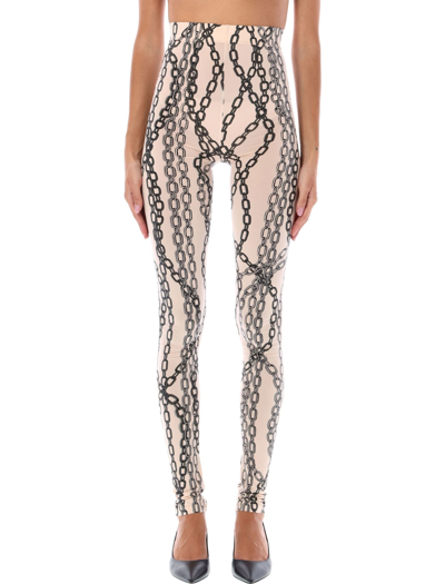Philosophy Di Lorenzo Serafini Chain Link-print High-waisted Trousers In Nude,multi