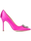 MANOLO BLAHNIK HANGISI 105 PUMPS,HANGISI105SATINFUSCHIA11842240