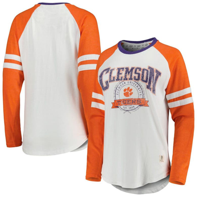 Pressbox White/orange Clemson Tigers Brooking Sleeve Stripe Raglan Long Sleeve T-shirt