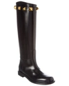 Valentino Garavani Calfskin Leather Roman Stud Boot 15mm Woman Black 40 In Black