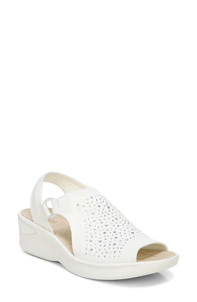 Bzees Star Bright Knit Wedge Sandal In White Rhinestone Fabric