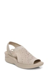 Bzees Star Bright Knit Wedge Sandal In Barely Beige Shimmer Fabric