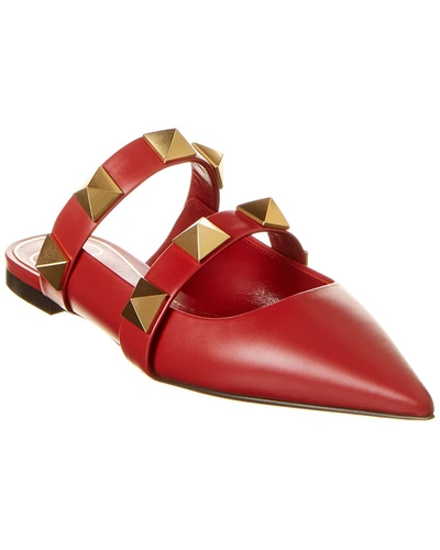 Valentino Garavani Roman Stud Pointed Toe Ballerina Shoes In Red
