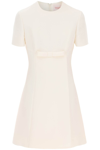 Valentino Bow-embellished Wool-blend Crepe Mini Dress In White