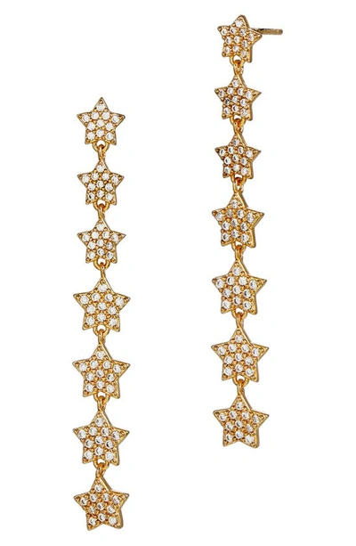 Savvy Cie Jewels Cz Pavé Linear Star Link Earrings In Yellow