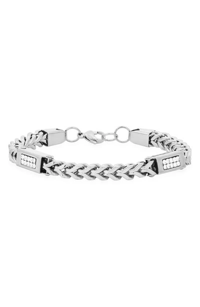 Hmy Jewelry Stainless Steel Simulated Diamond Wheat Chain Bracelet In Metallic