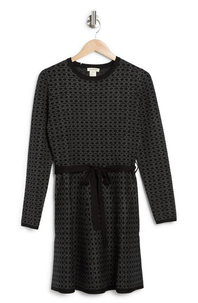 Maxstudio Fit & Flare Sweater Dress In Black/ Charcoal Coin
