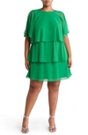 Tash And Sophie Tiered Chiffon Dress In Green