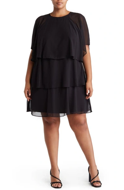 Tash And Sophie Tiered Chiffon Dress In Black