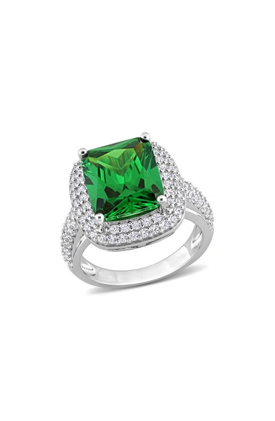 Delmar Sterling Silver Cz Pavé Halo Cocktail Ring In Green
