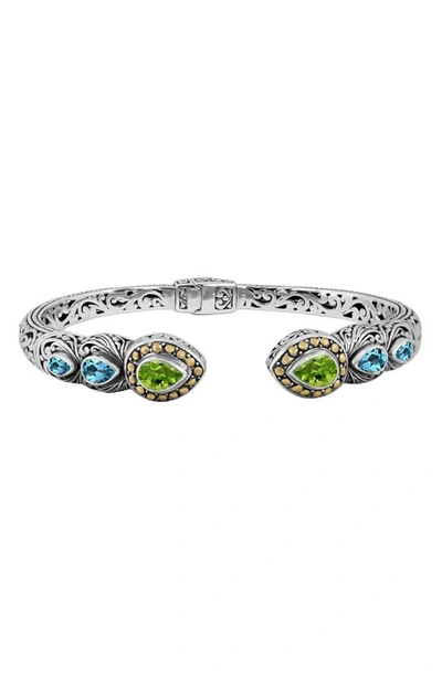 Devata 18k Gold & Sterling Silver Citrine & Peridot Filigree Cuff Bracelet In Silver/ Gold/ Green/ Blue