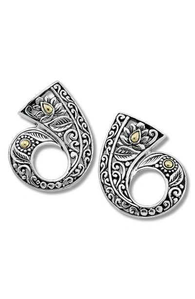 Samuel B. 18k Gold & Sterling Silver Balinese Design J Hoop Earrings In Silver And Gold