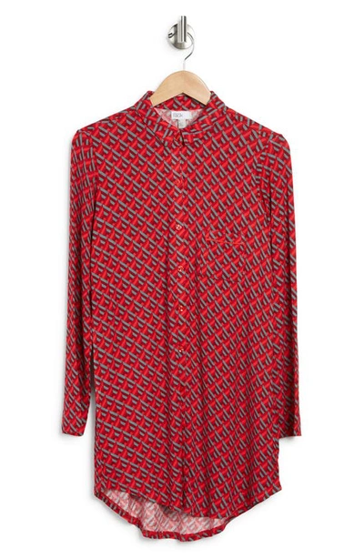 Nordstrom Rack Tranquility Button Front Nightshirt In Red Lollipop Bias Diamonds