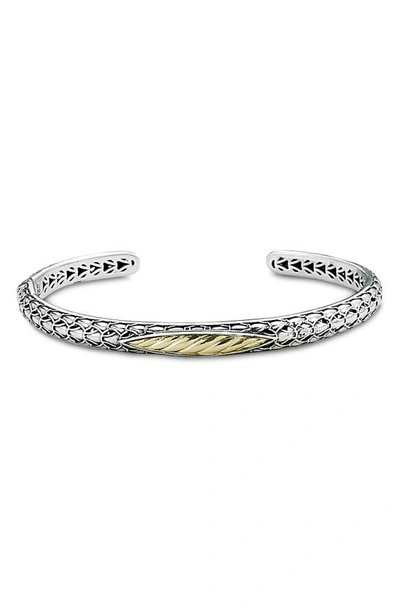 Samuel B. Sterling Silver & 18k Yellow Gold Scale Pattern Bangle Bracelet In Silver And Gold