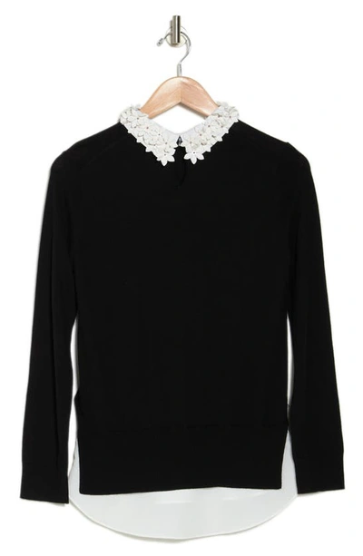 Ted Baker Nansea Floral Collar Tiered Hem Sweater In Black