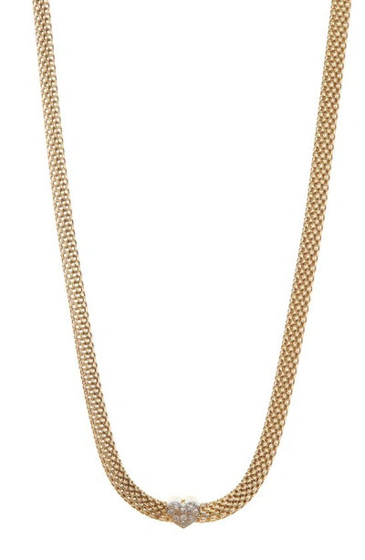 Meshmerise 18k Gold Plated Pavé Diamond Heart Collar Necklace In Yellow Gold