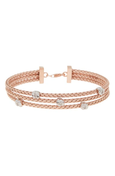 Meshmerise 18k Gold Plated Stainless Steel Diamond Bangle Bracelet In Rose Gold