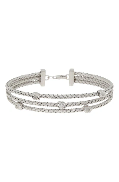 Meshmerise 18k Gold Plated Stainless Steel Diamond Bangle Bracelet In White Gold