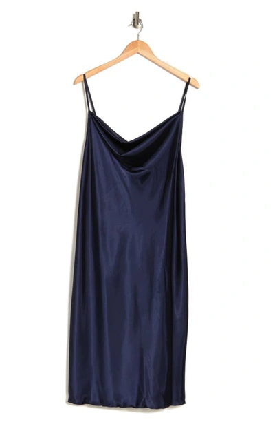 Bebe Satin Slip Dress In Navy