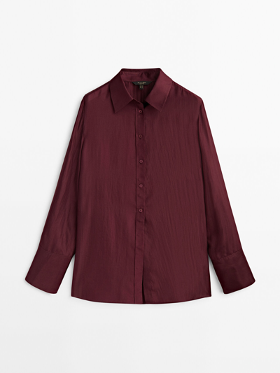 Massimo Dutti Faded Silk Shirt With Vent In Burgundy