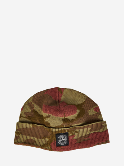 Stone Island Camouflage-print Knitted Beanie In Military Green