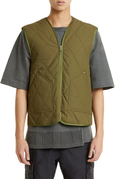 John Elliott Paneled Quilted Cotton-ripstop Vest In Army Green